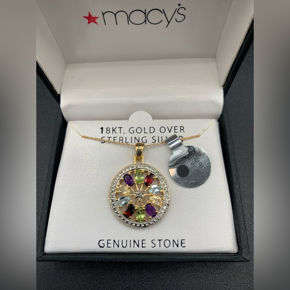 Macys Multi-Gemstone Circle Pendant Necklace 18k … - image 2